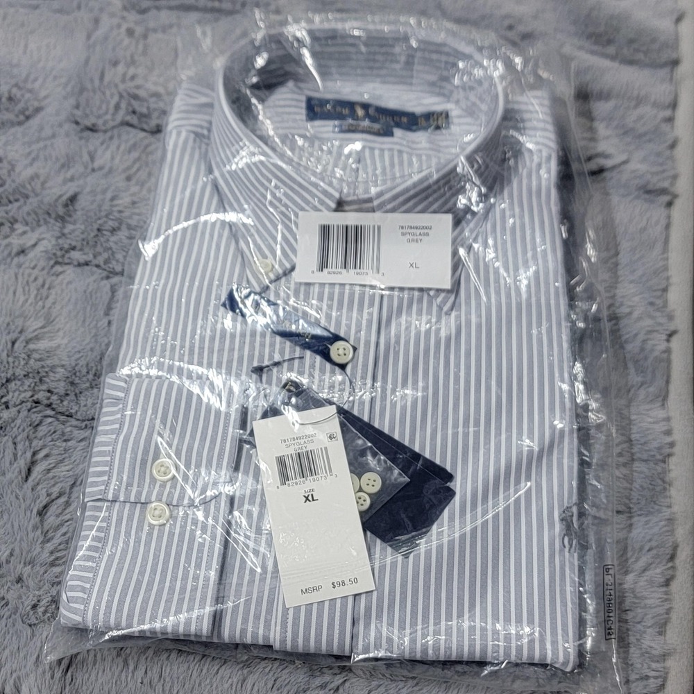 Ralph Lauren Shirt Mens XL Gray Stripe Performance Wick Stretch Button Down Pony